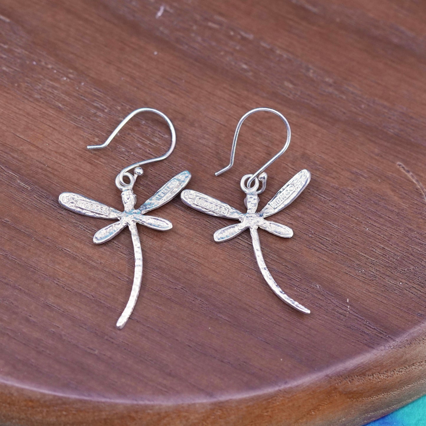 Vintage Mexico sterling silver handmade earrings, southwestern 925 dragonfly