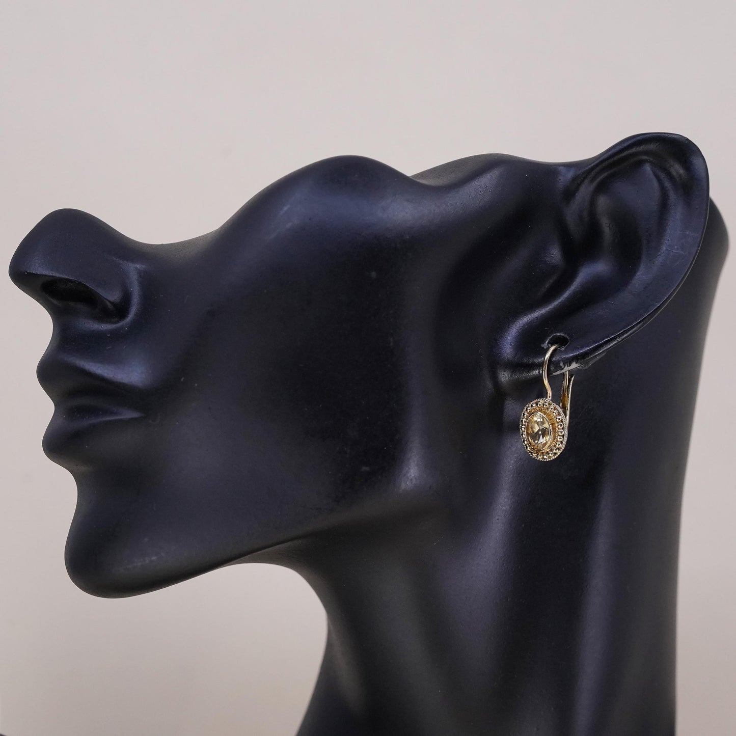 vermeil gold over sterling silver 925 single oval citrine earring lever back