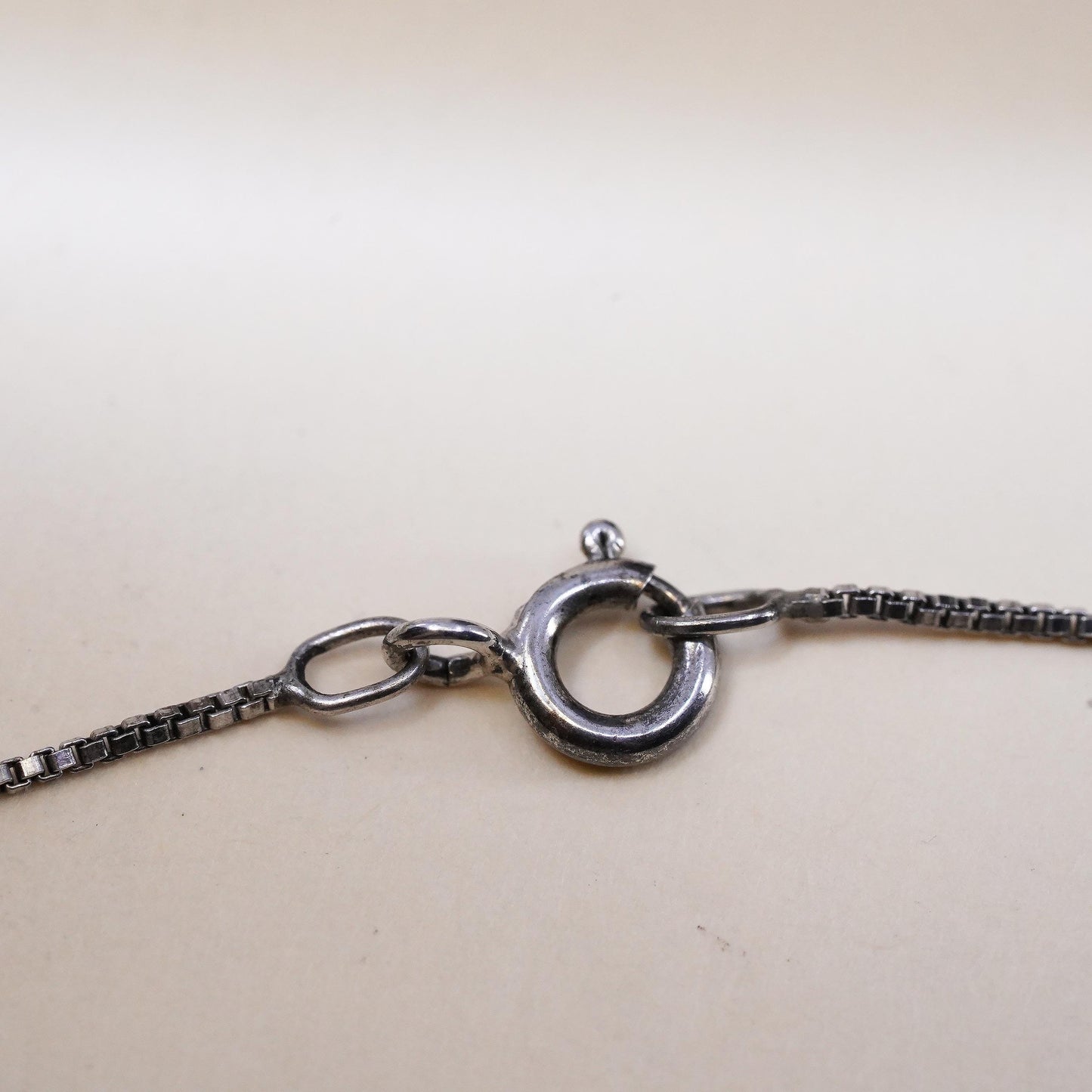 18",, Vintage Sterling 925 silver box chain necklace w/ filigree heart pendant