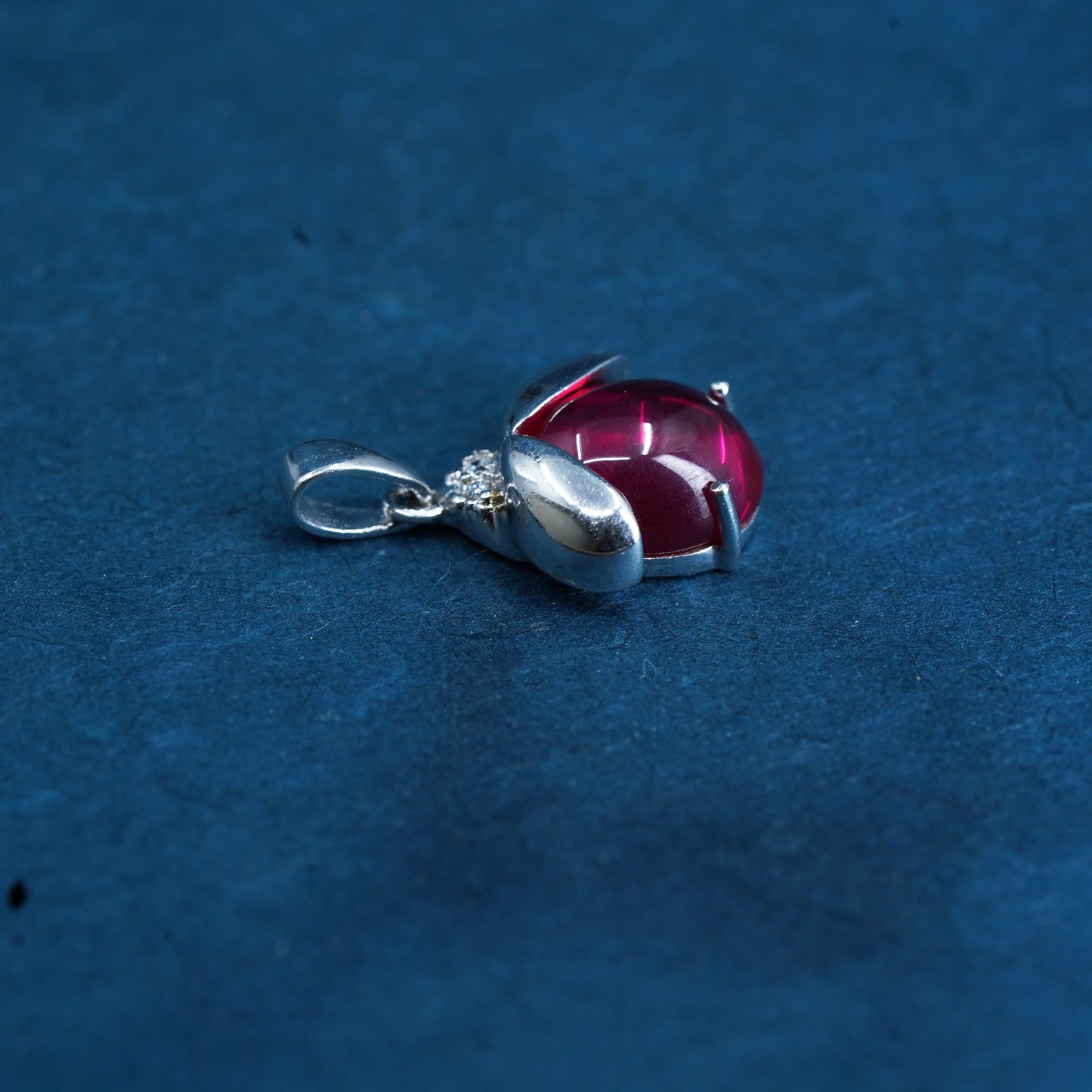 Vintage Sterling silver handmade ladybug pendant with garnet and cz