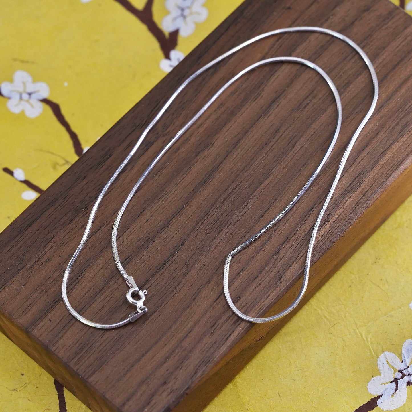 18", 1mm, vintage Sterling silver necklace, Italy 925 square snake chain