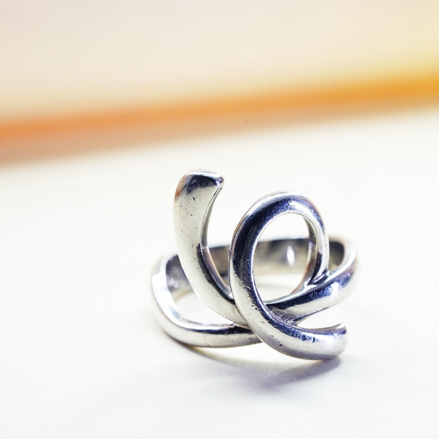 Size 8.5, Vintage sterling silver handmade spiral ring, 925 statement band
