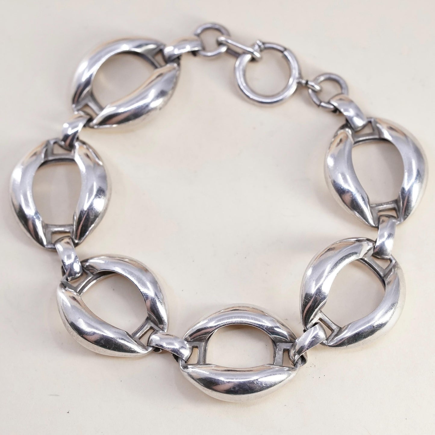 7" 19mm, Vintage sterling silver bracelet, huge 925 puffy curb chain