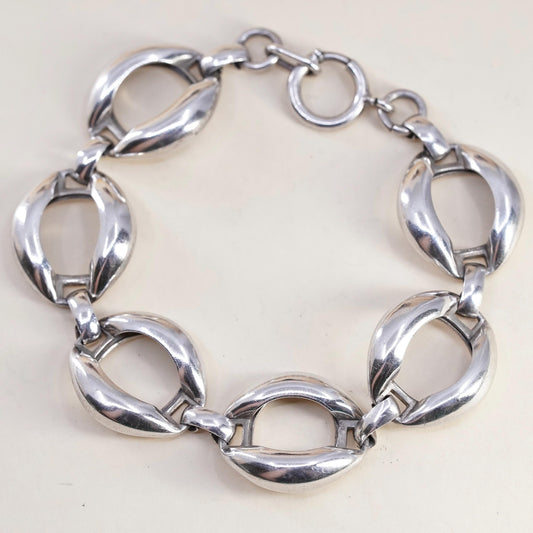 7" 19mm, Vintage sterling silver bracelet, huge 925 puffy curb chain