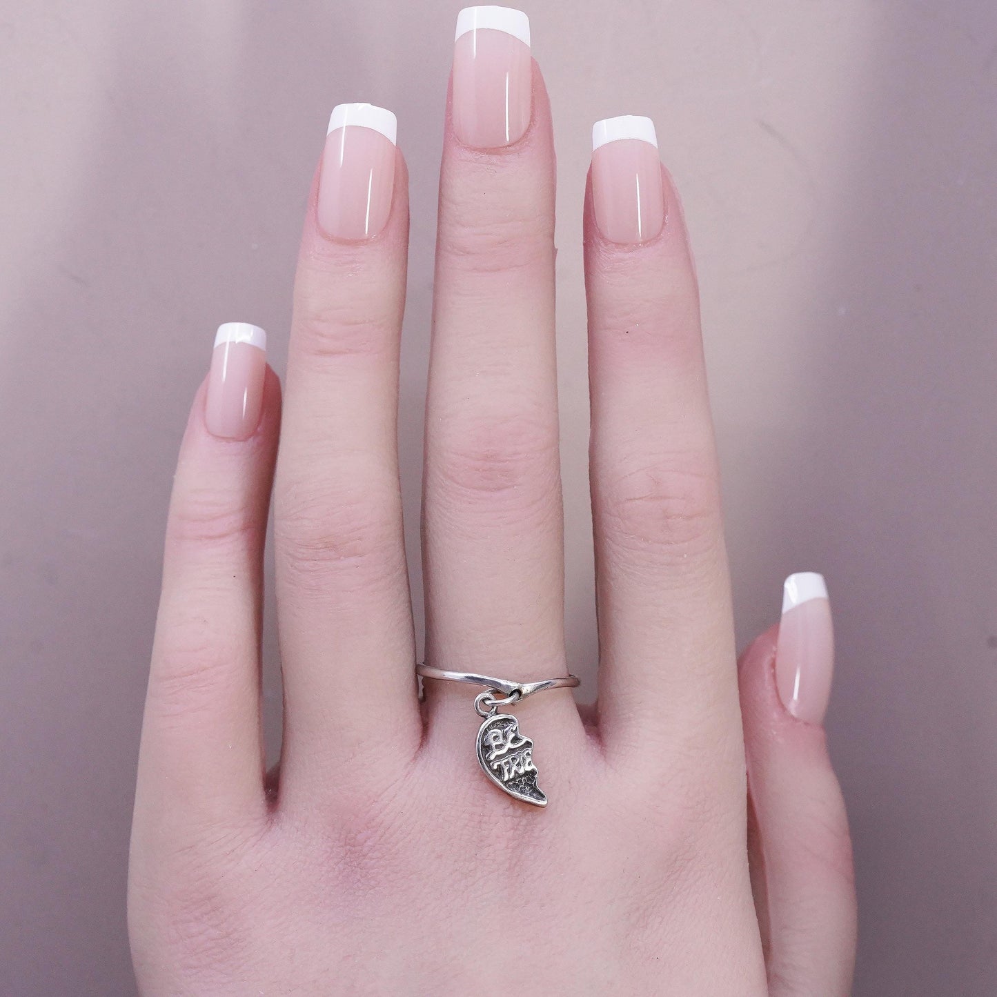 Size 7.25, Shube Sterling silver best friends BFF ring, 925 half heart charm