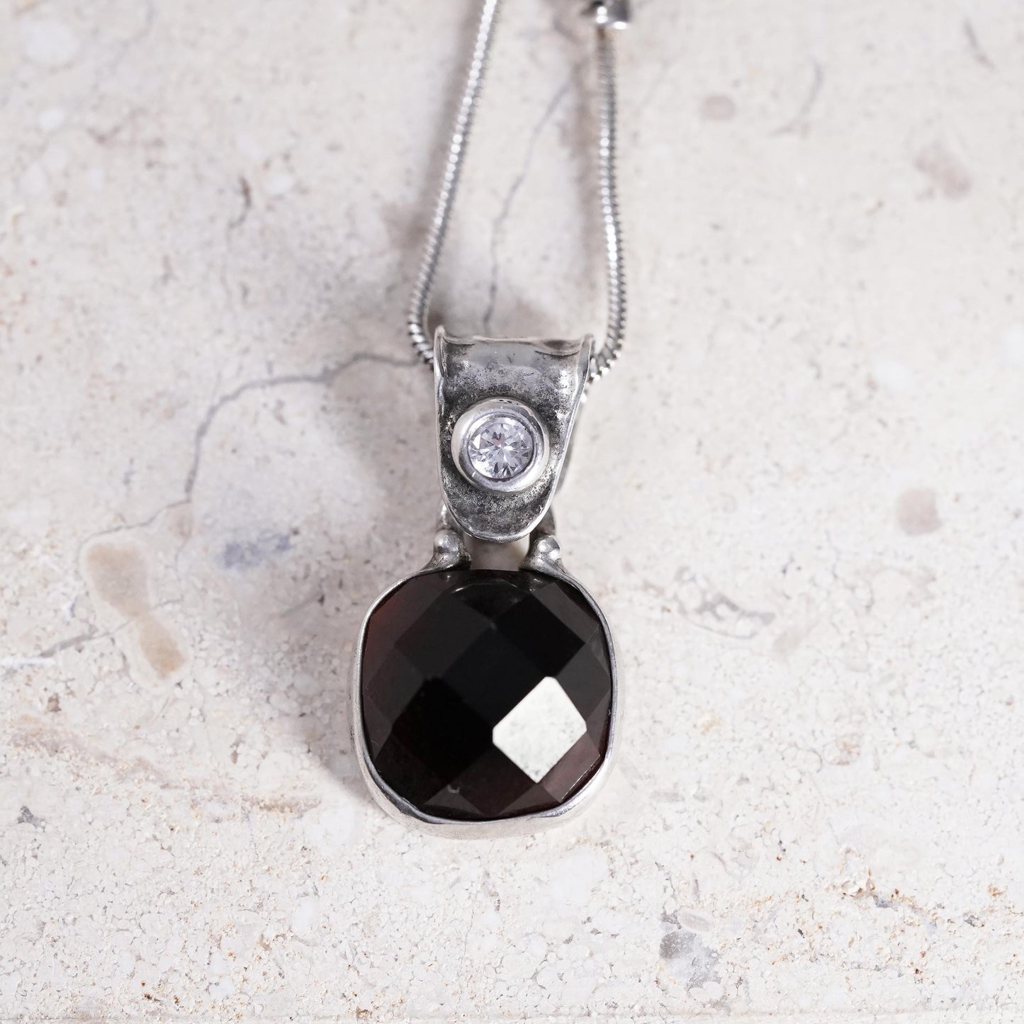16”, Retired Silpada Sterling Silver Garnet Smoky Topaz CZ Pendant Necklace