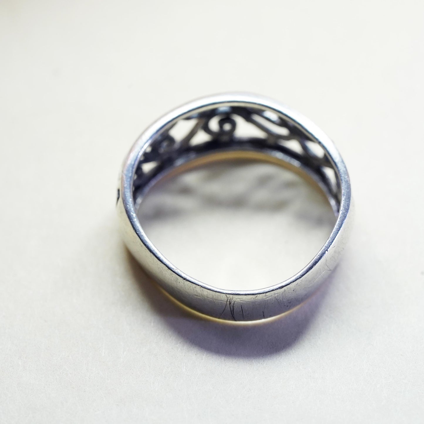 Size 6.5, VTG sterling silver handmade spiral filigree ring, 925 stackable band