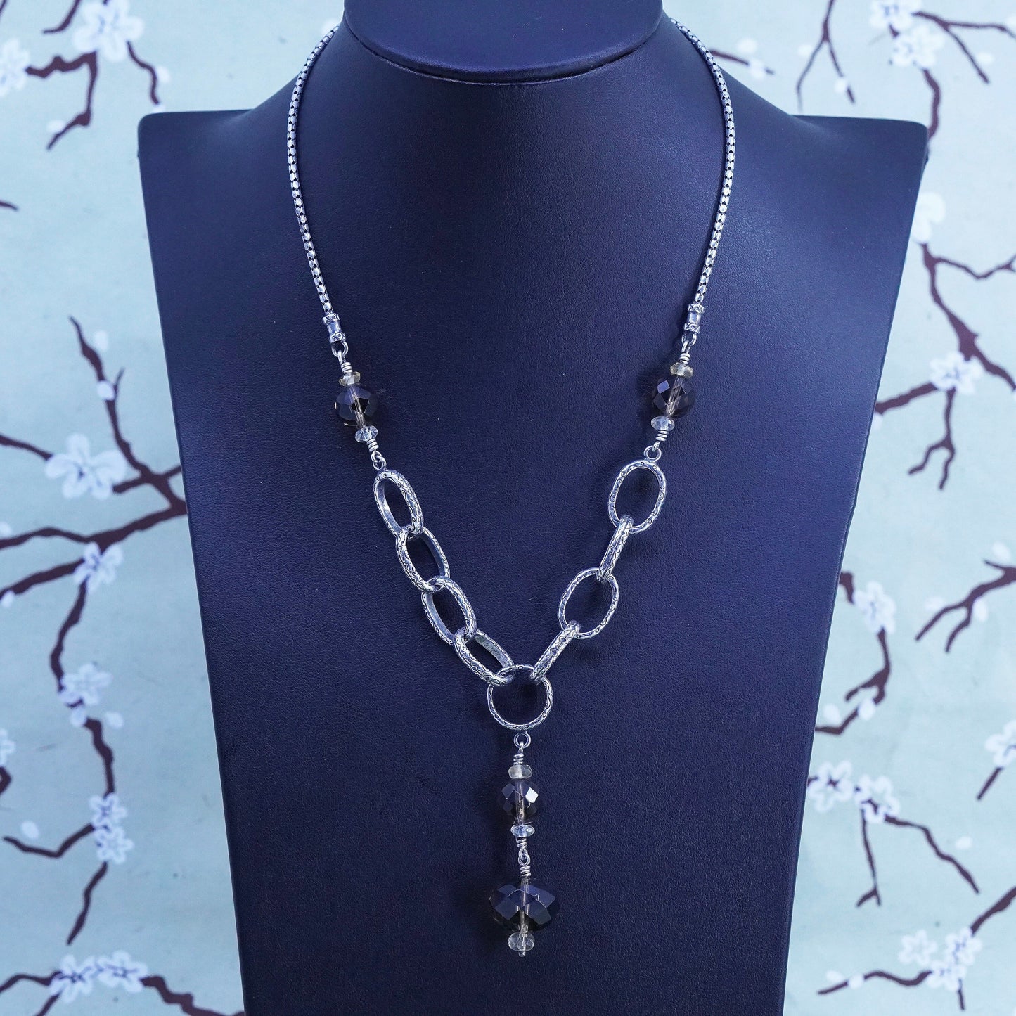 17”, Silpada Ornate Sterling 925 Silver Citrine & Smoky Quartz Necklace N1454