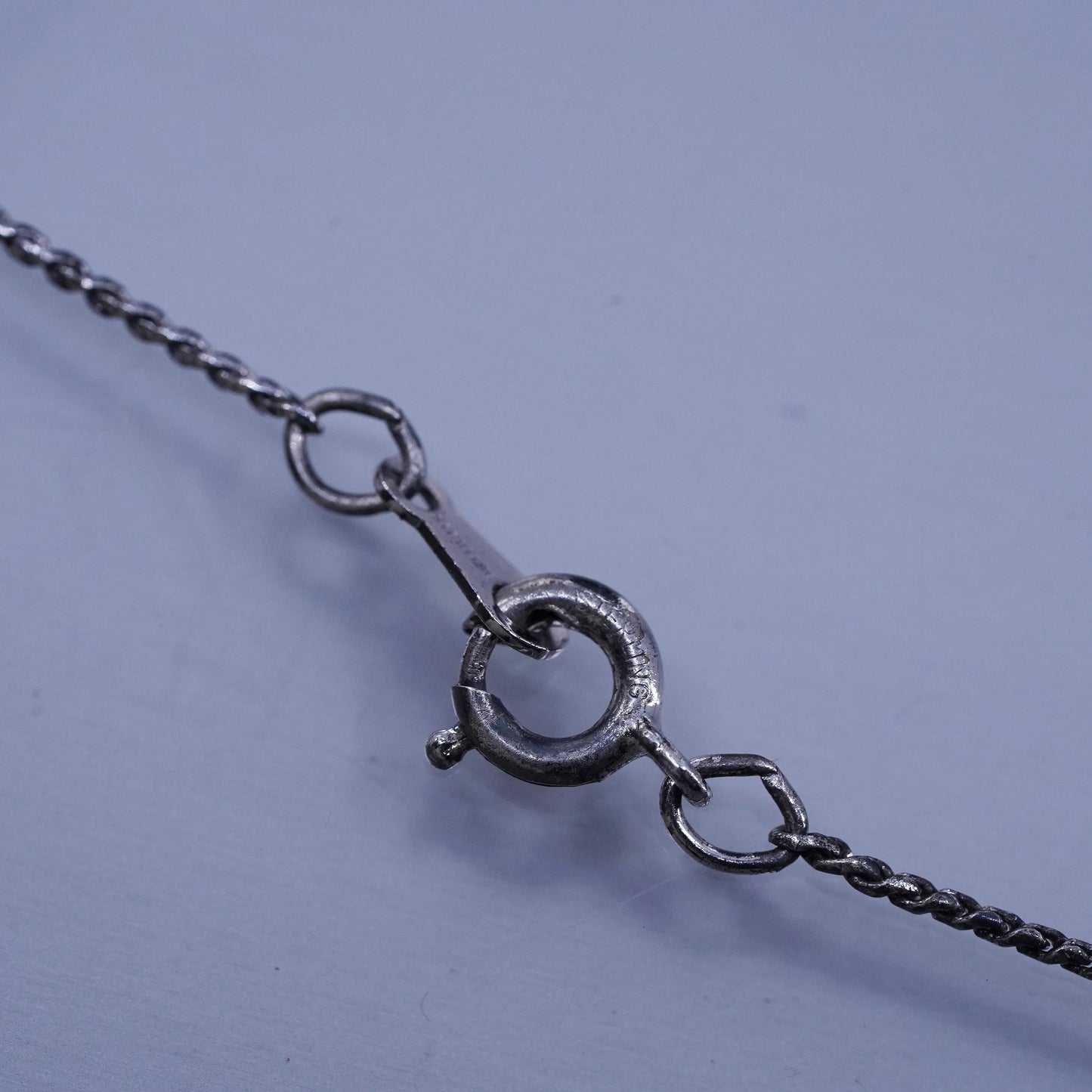 18”, vintage Sterling 925 silver handmade twisted S link necklace pearl pendant