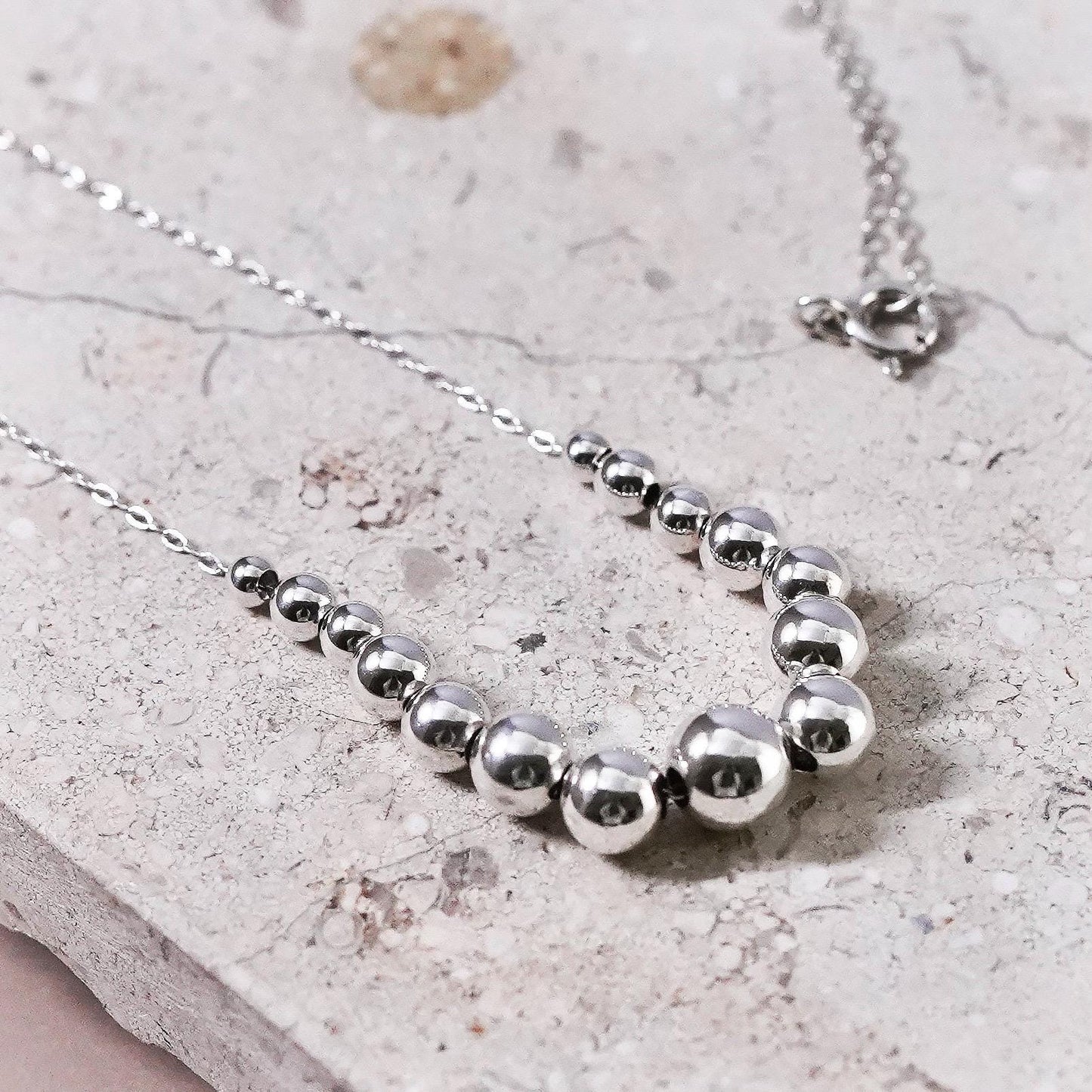 18”, Sterling silver handmade necklace, 925 graduated beaded chain beads