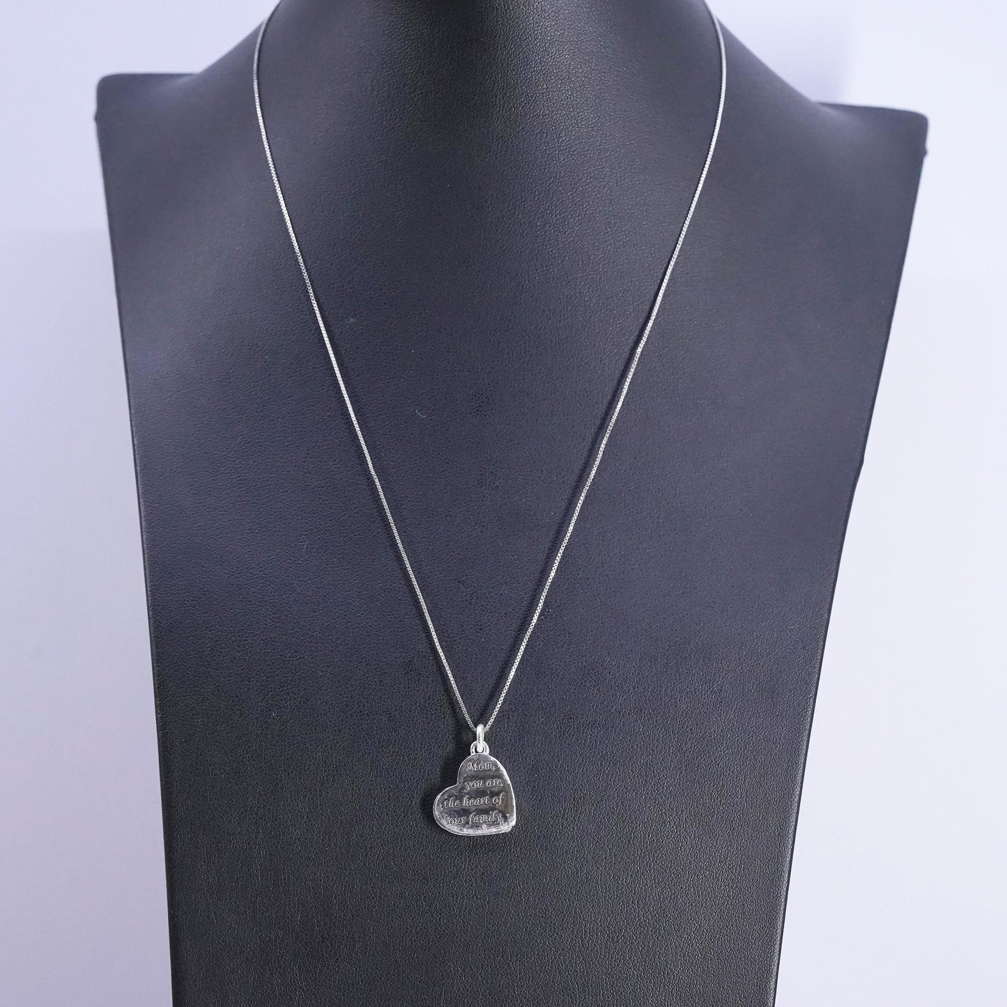 18”, Sterling silver necklace, 925 box chain heart mom you are the heart