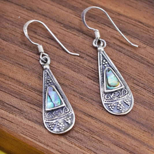 Vintage Sterling silver handmade earrings, 925 teardrop with abalone Inlay