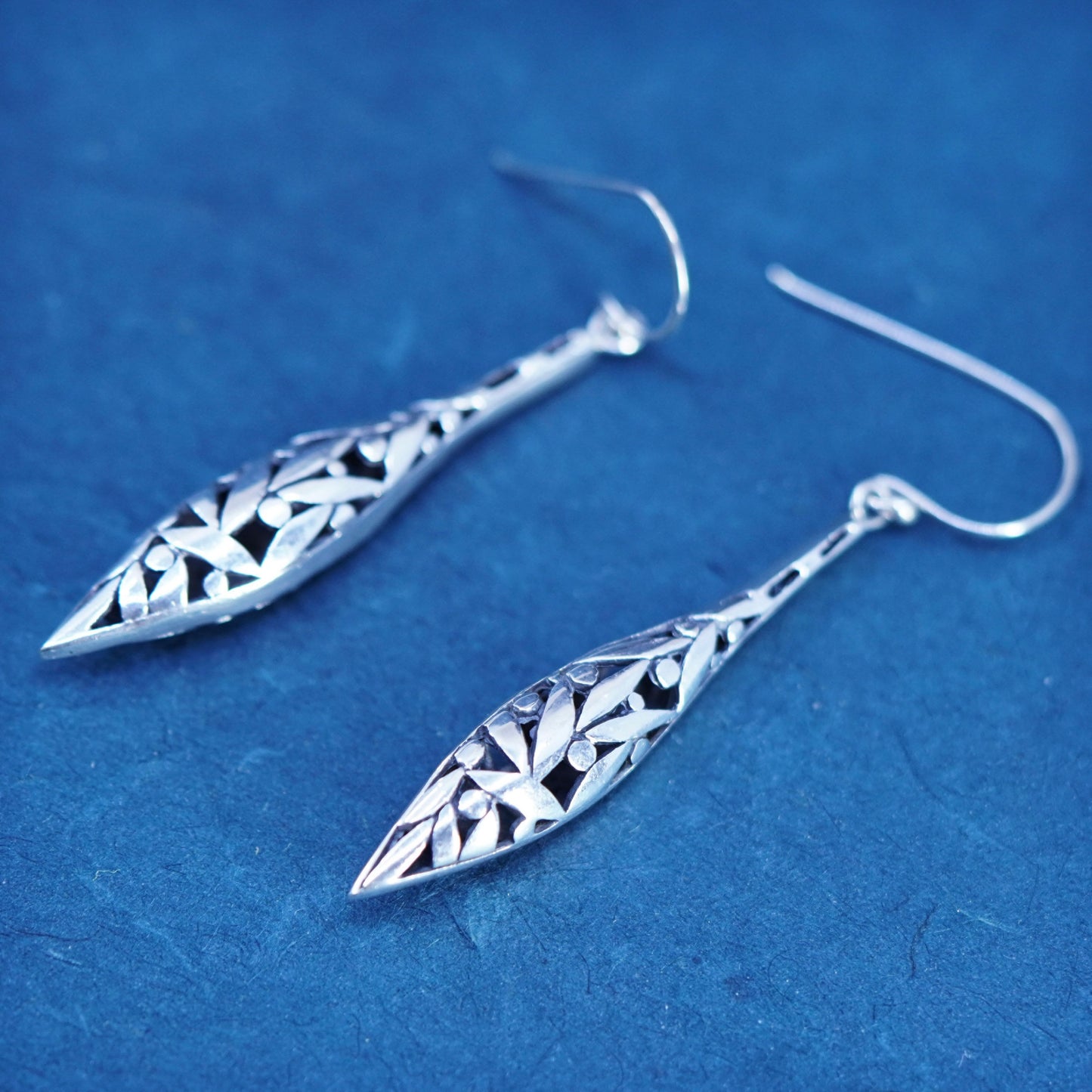 sterling silver handmade earrings, 925 filigree marquise shaped teardrop drop