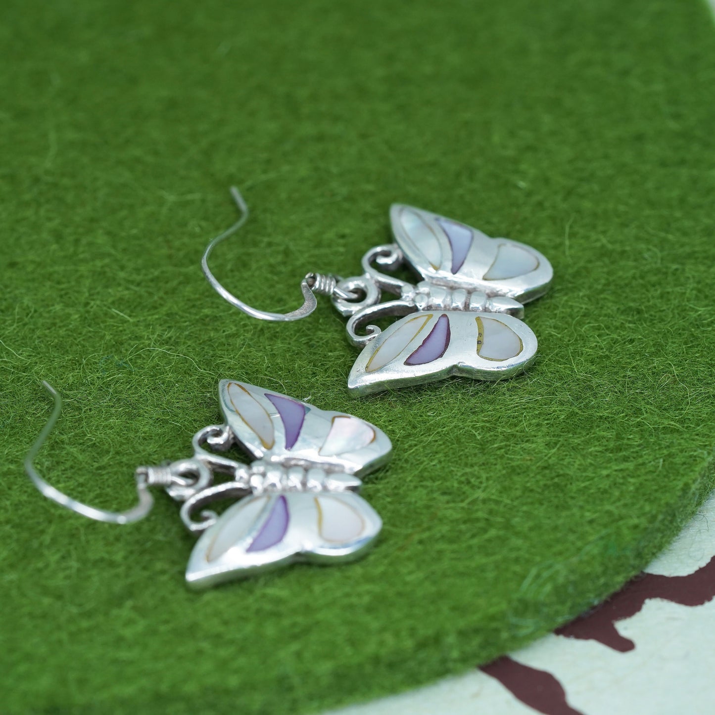 sterling silver handmade earrings, 925 butterfly with mother of pearl inlay