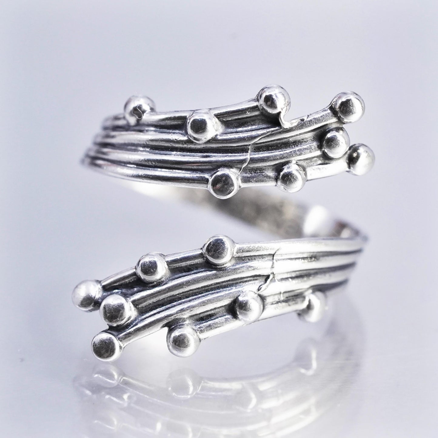 Size adjustable, Beau southwestern Sterling 925 silver ring, beaded wrap band