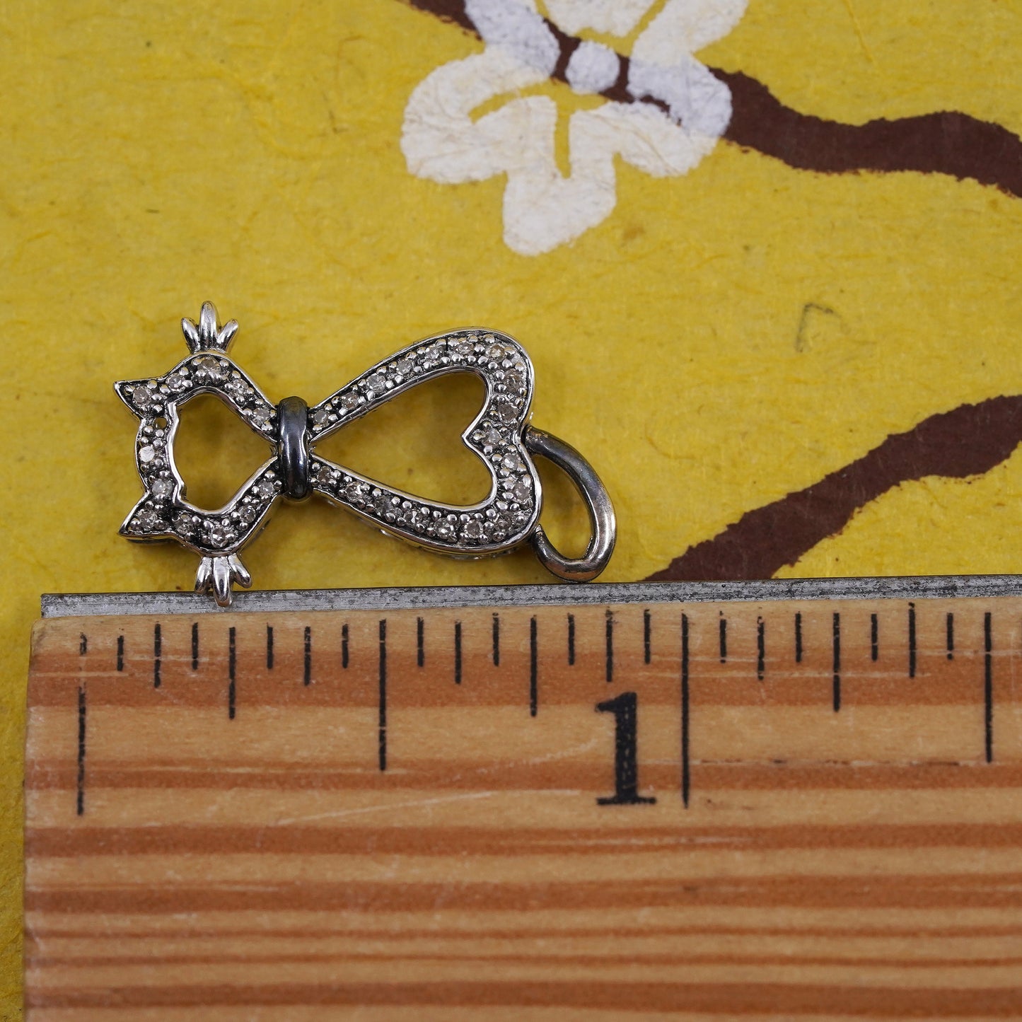 Vintage Sterling silver handmade pendant, 925 cat kitty with diamonds