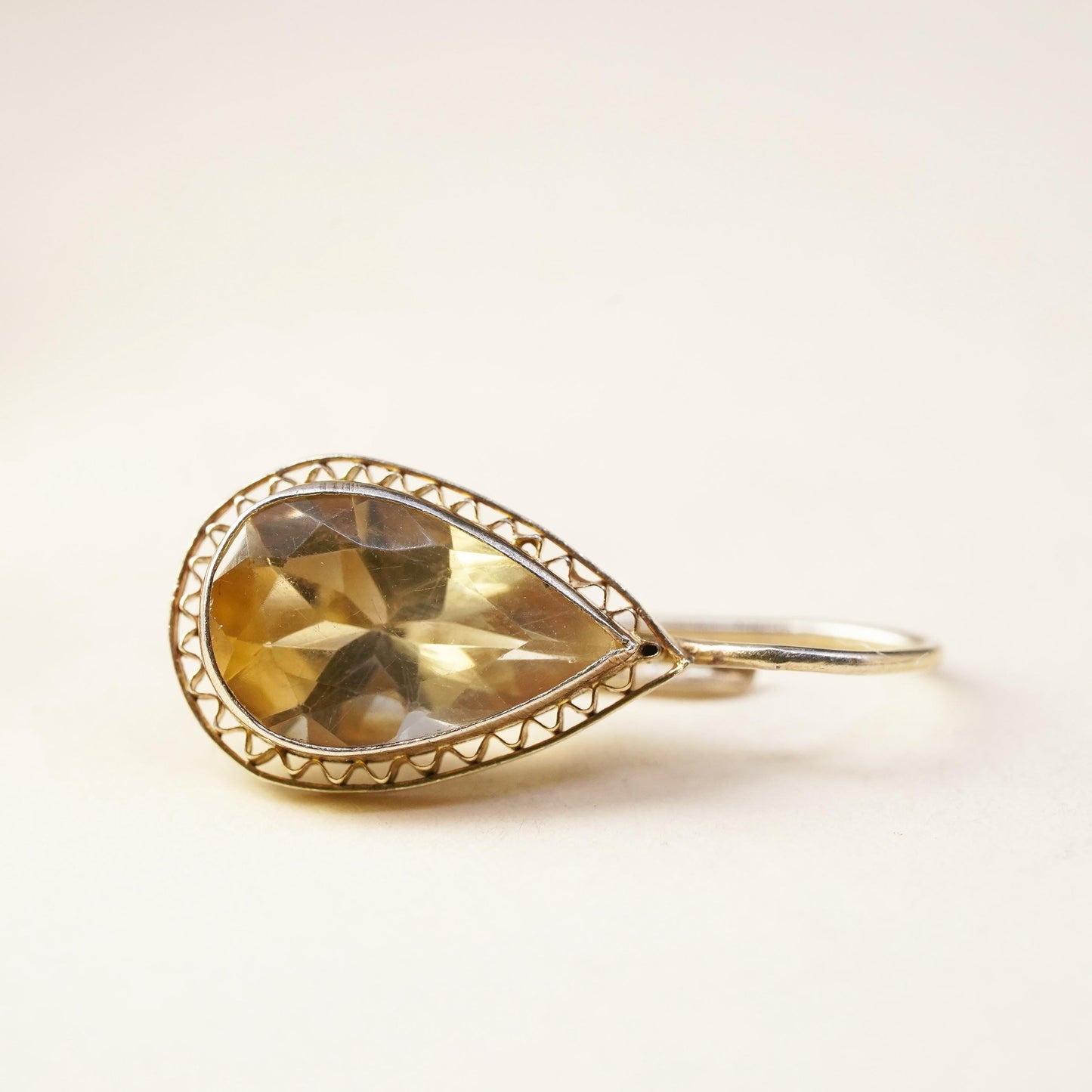 vermeil gold sterling silver 925 single teardrop citrine earring lever back
