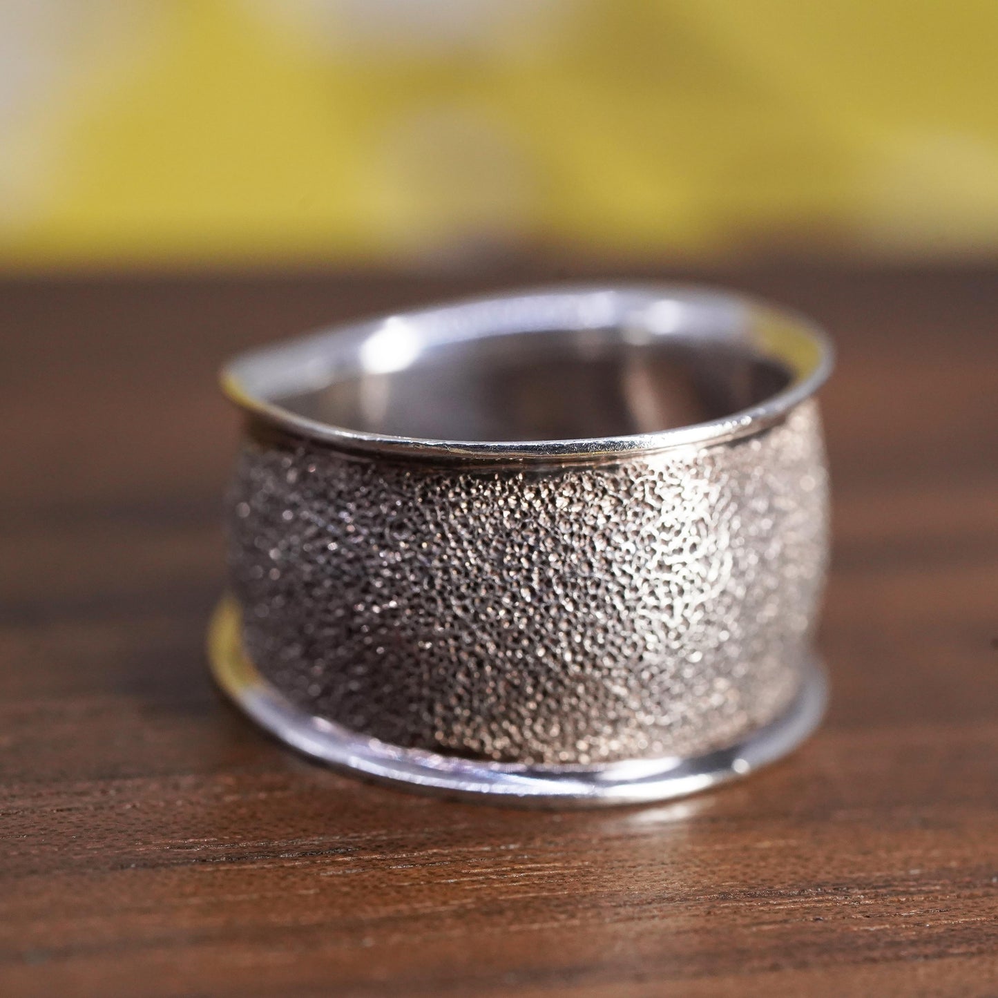 Size 7, vintage Sterling silver handmade ring, glittering 925 ribbed band