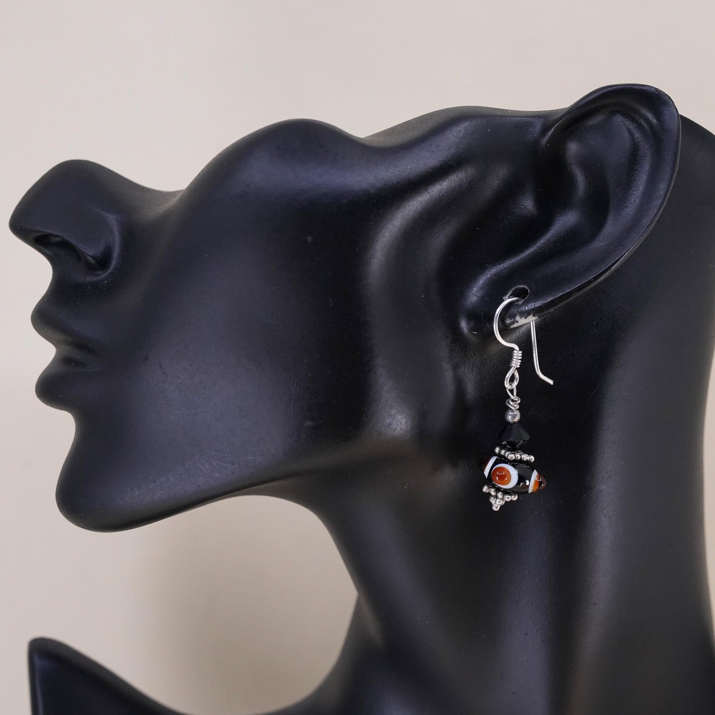 Vintage Sterling silver handmade earrings, 925 hooks with glass beads