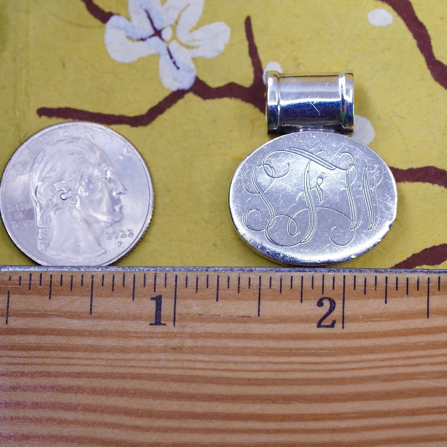 Vintage Thailand Sterling silver pendant, 925 oval tag with name monogram "SWF"