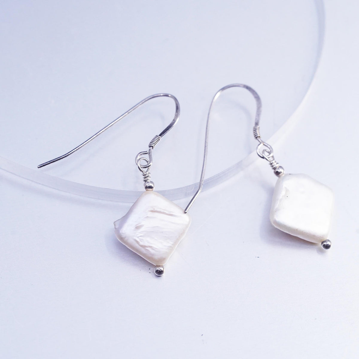 Vintage Sterling 925 silver earrings, dangle with coin pearl