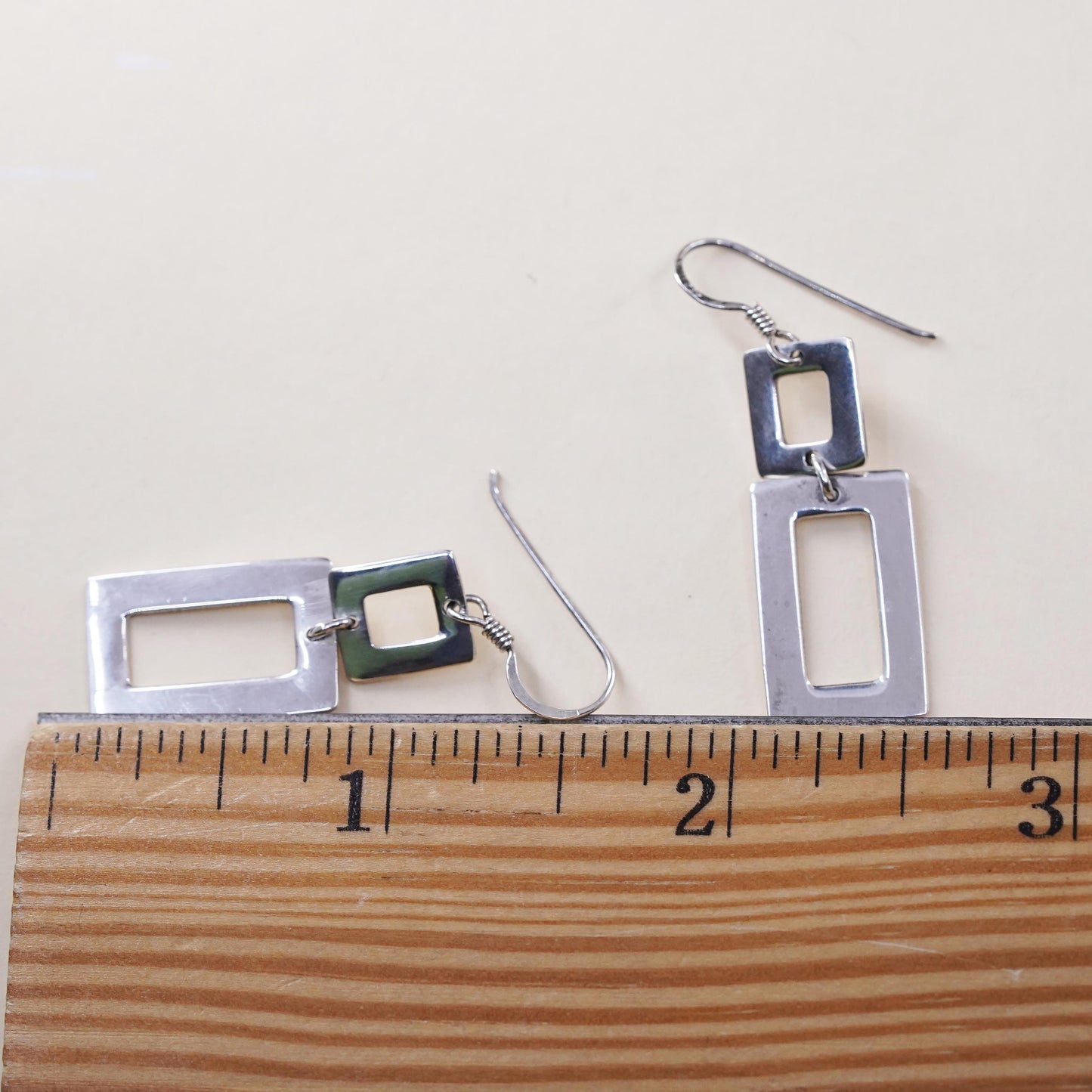 Vintage sterling silver handmade earrings, 925 simple rectangular dangles