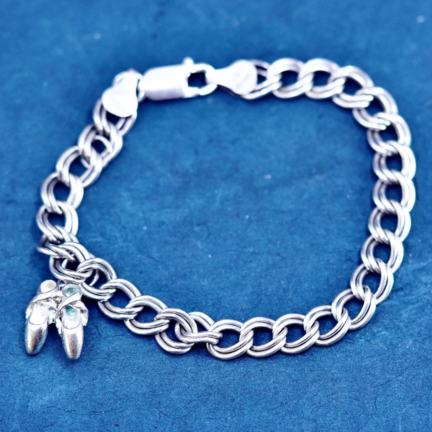 7”,, Italy Sterling silver bracelet 925 curb chain ballerina dancer shoes charm