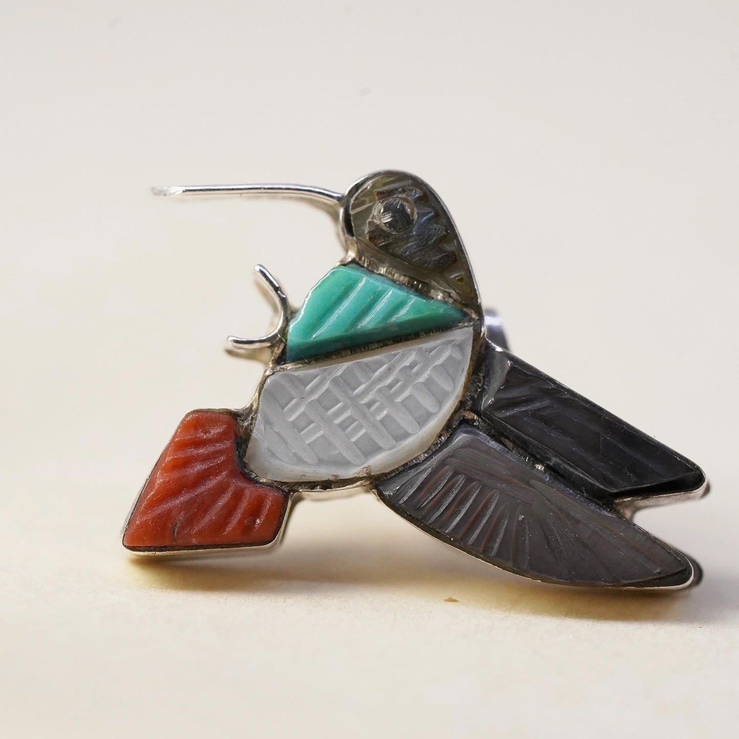Native American Navajo single earring Sterling 925 silver hummingbird bird stud