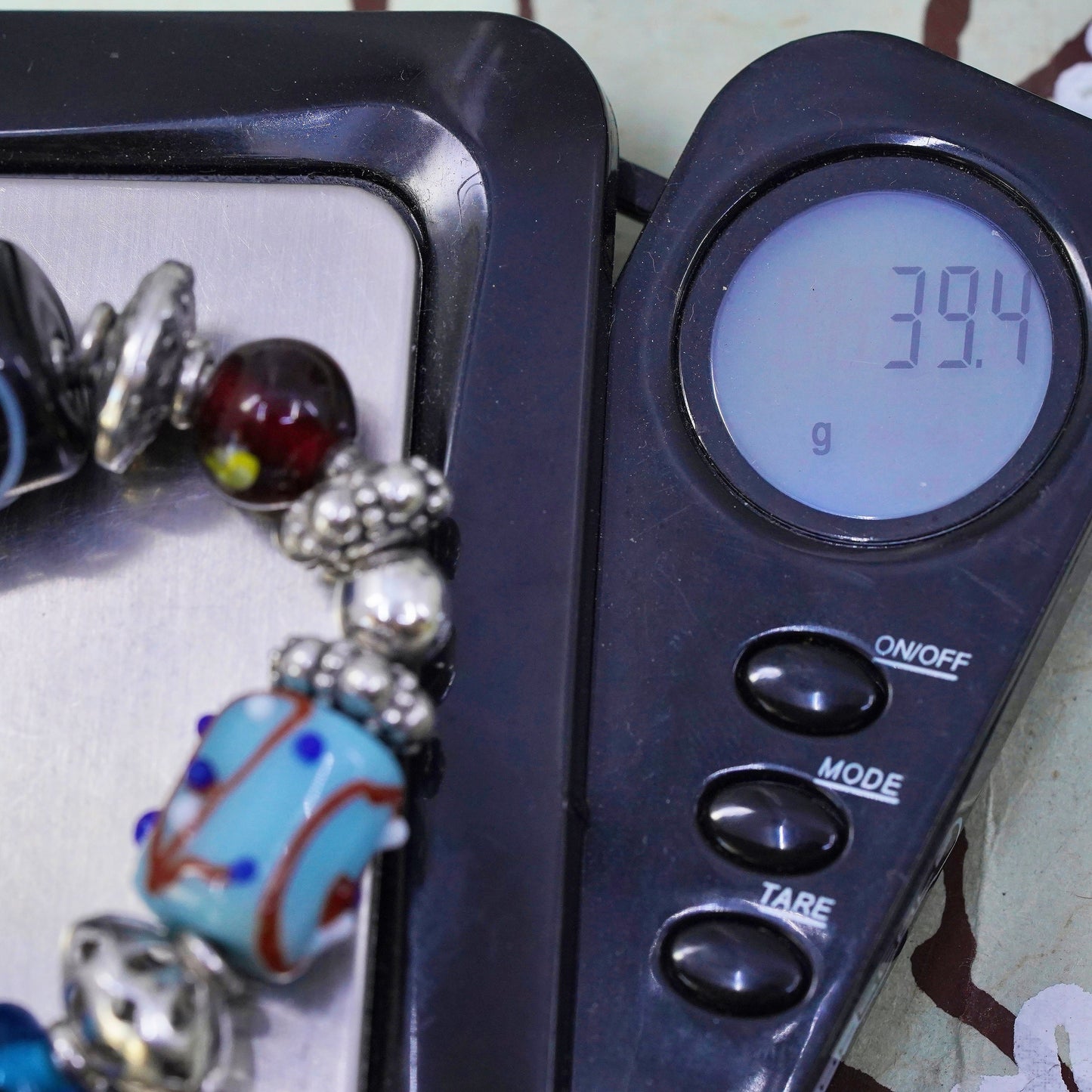7”, VTG Silpada Sterling Silver Lampwork Art Glass Bead Toggle Bracelet B0871