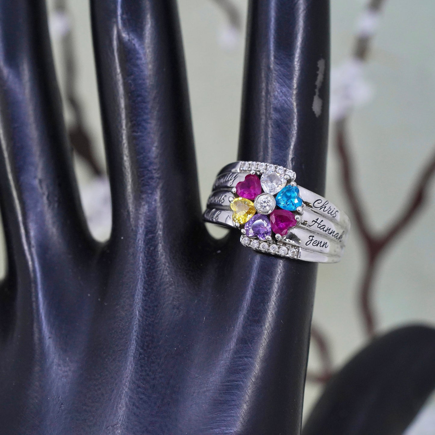 Size 9, sterling silver 925 ring with topaz citrine citrine ruby and amethyst