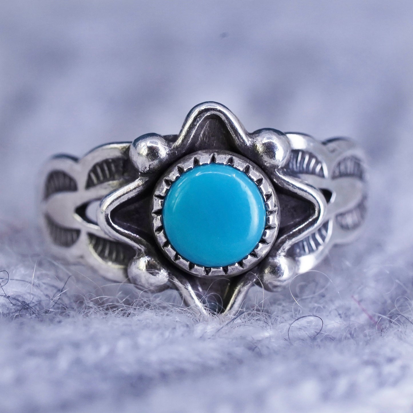 Size 2, bell trading post Sterling 925 silver ring, Native American, turquoise