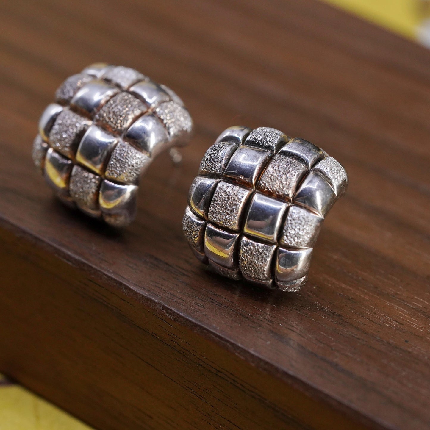 0.75", VTG Italian Sterling silver hoop earrings, glittering 925 huggie studs