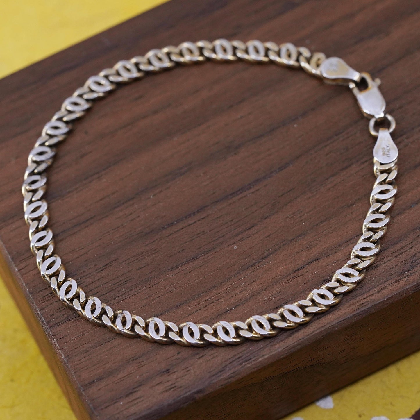 7”, vintage Sterling silver handmade curb bracelet, 925 flatten curb bracelet