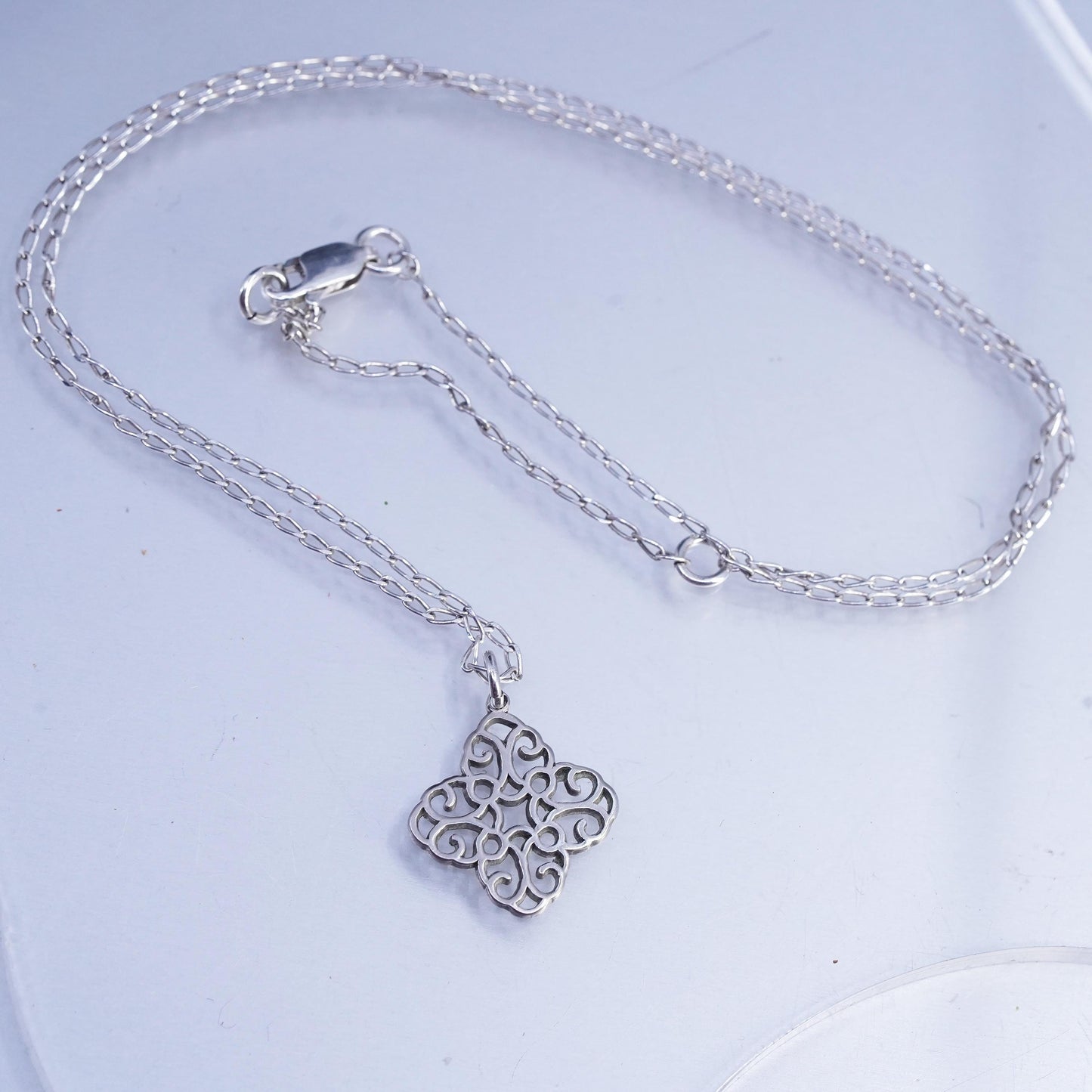 18+2", vintage Jewelry, Sterling 925 silver oval necklace filigree pendant