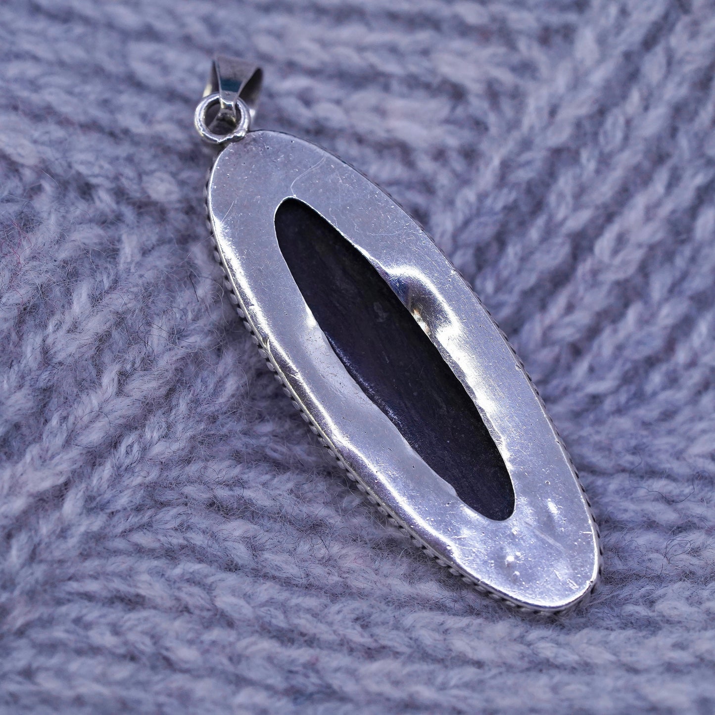 Vintage Sterling 925 silver pendant with Orthoceras fossil shell inlay cable