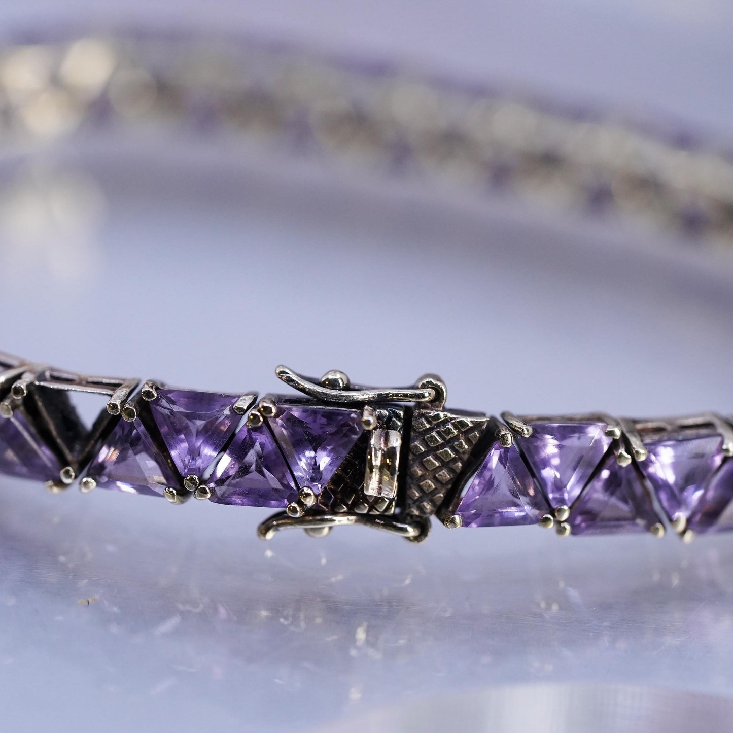 7", Vintage gold plated Sterling Silver 925 Tennis Bracelet cluster amethyst