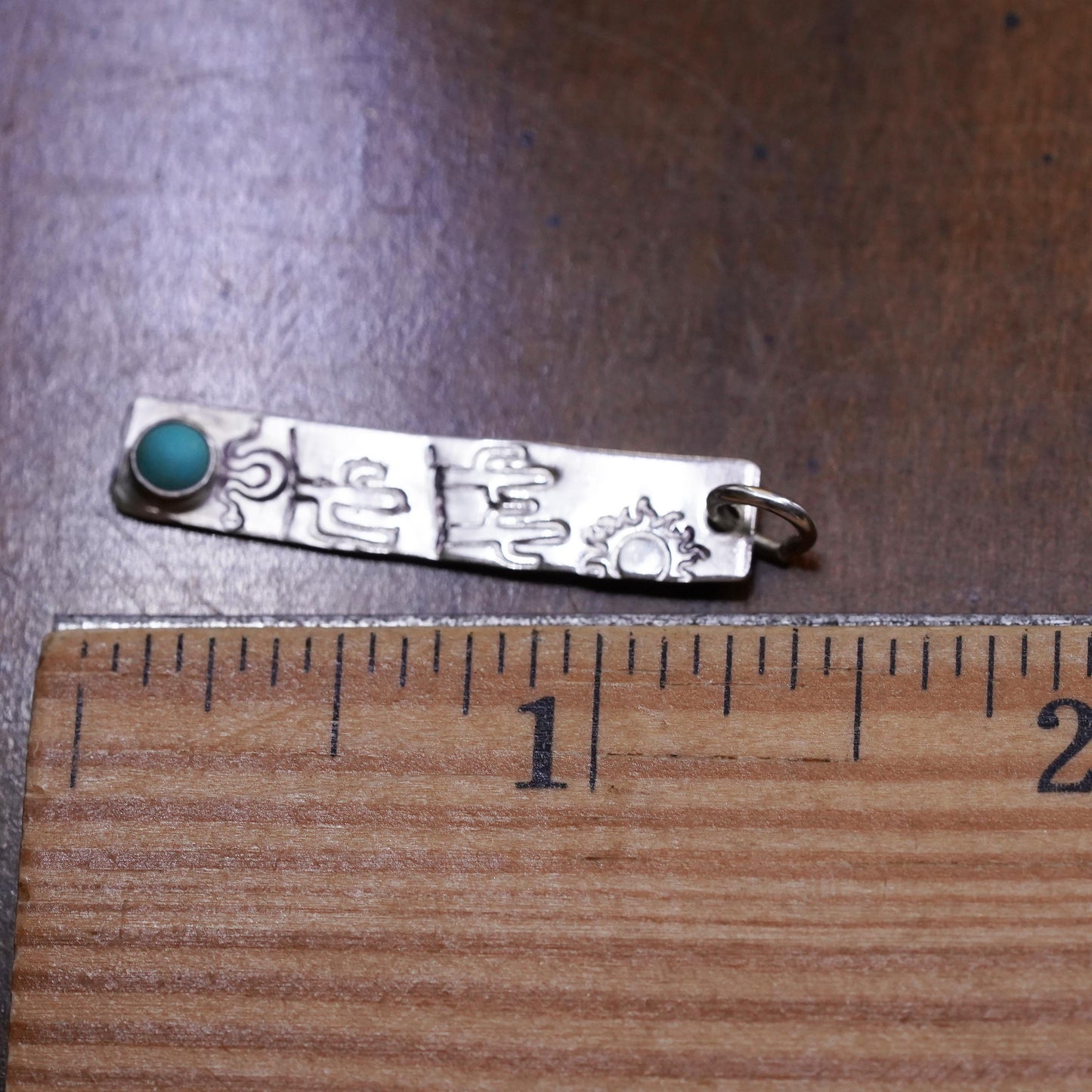 Native American handmade sterling 925 silver tag charm pendant with turquoise