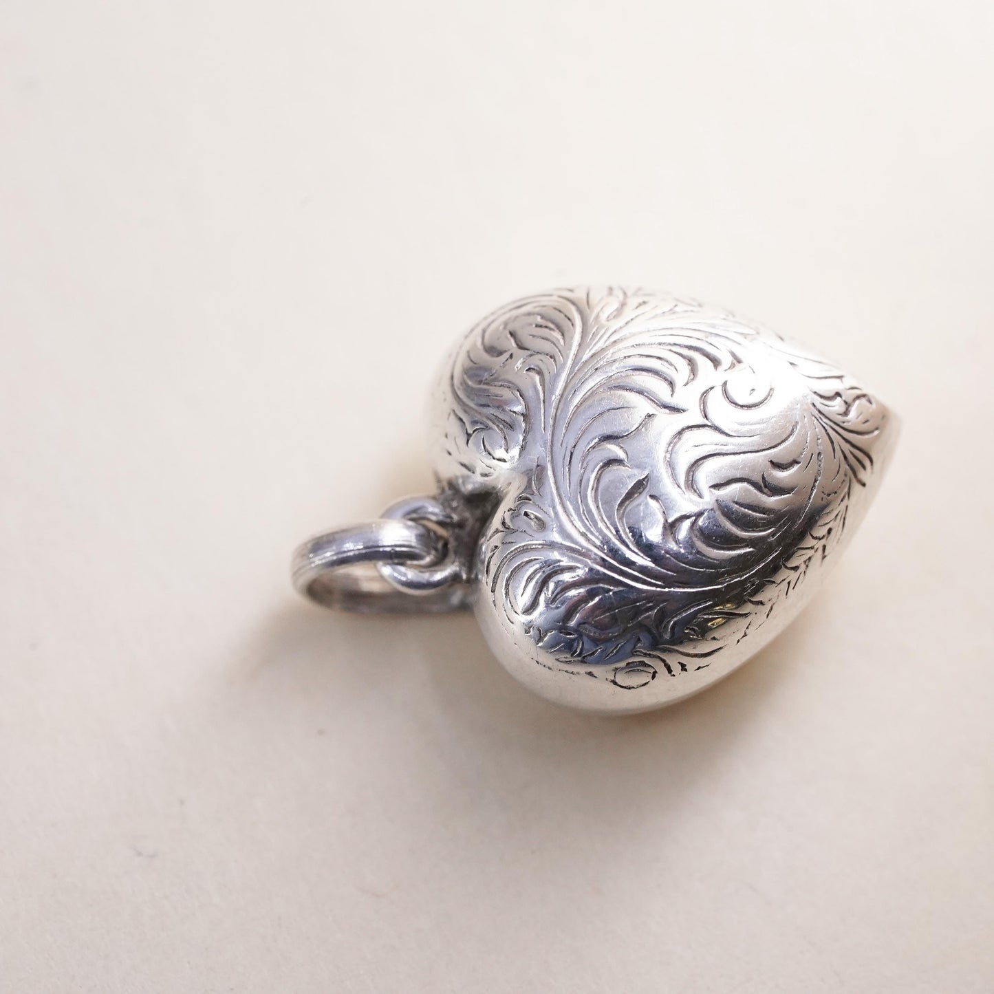 Vintage sterling silver handmade pendant, textured puffy heart