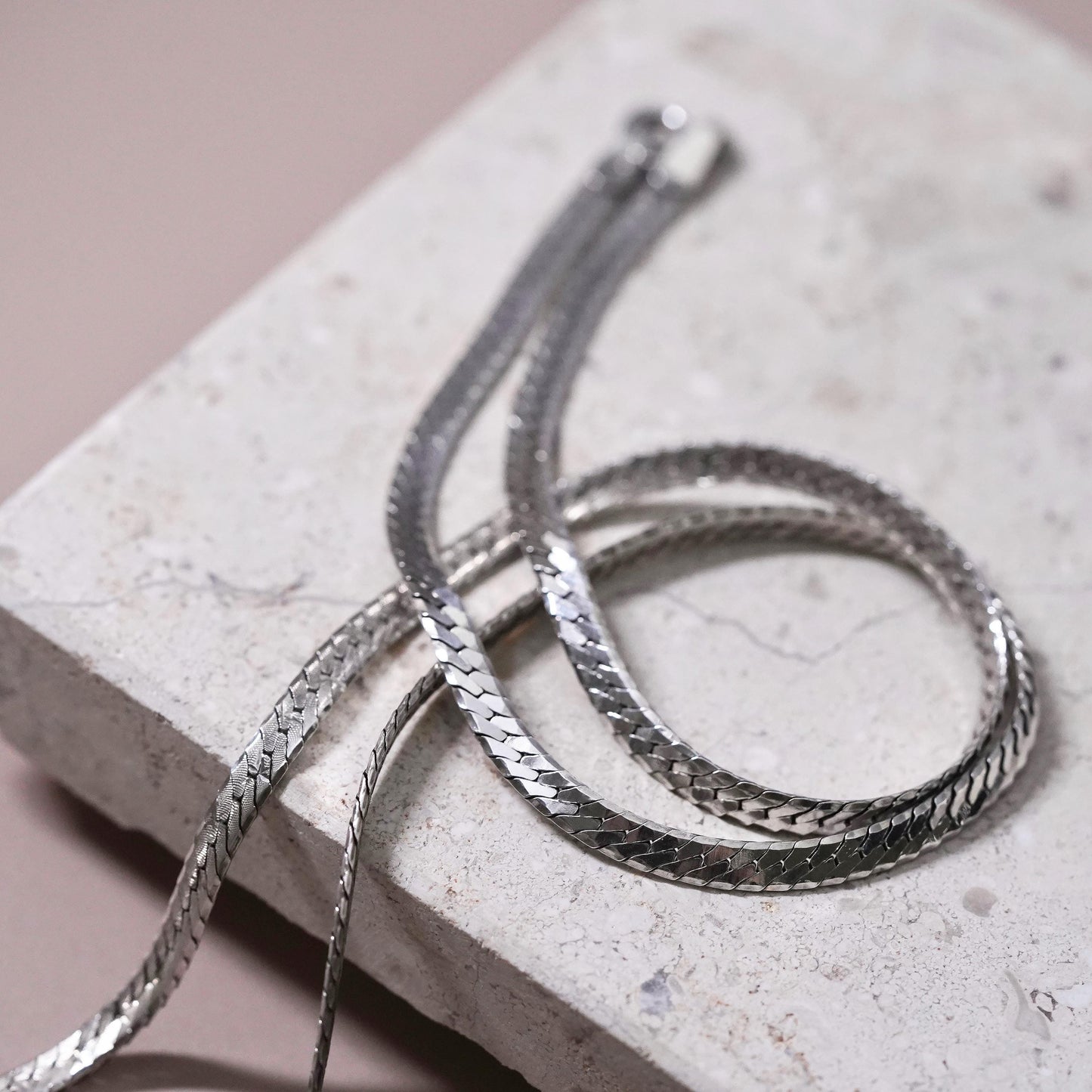 22", 4mm, vintage Sterling silver handmade necklace, 925 herringbone chain