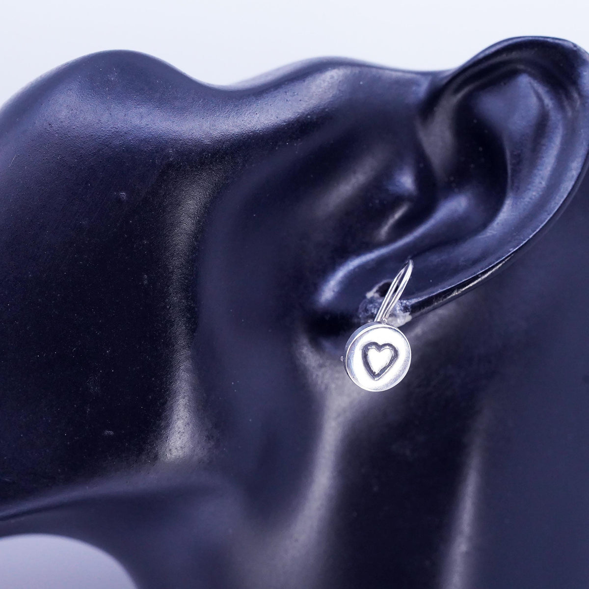Vintage Sterling 925 silver handmade heart tag earrings