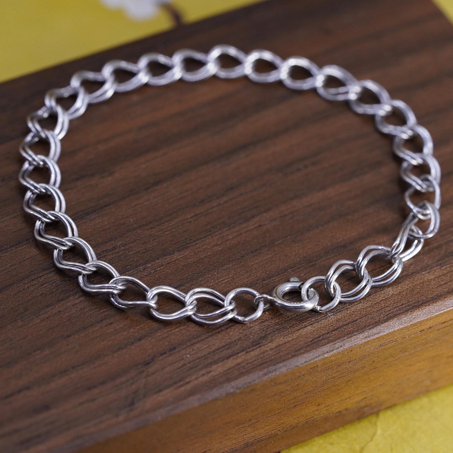 7", vintage Sterling silver handmade double curb bracelet, 925 chain bracelet