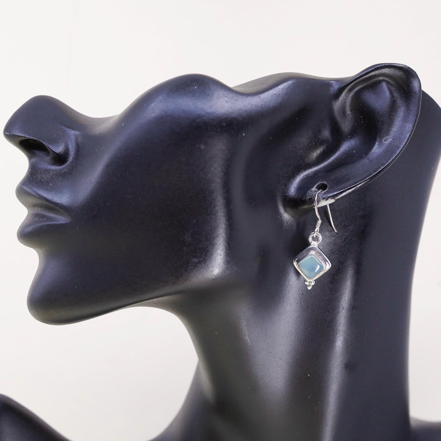 Vintage Sterling 925 silver handmade earrings with square Chalcedony