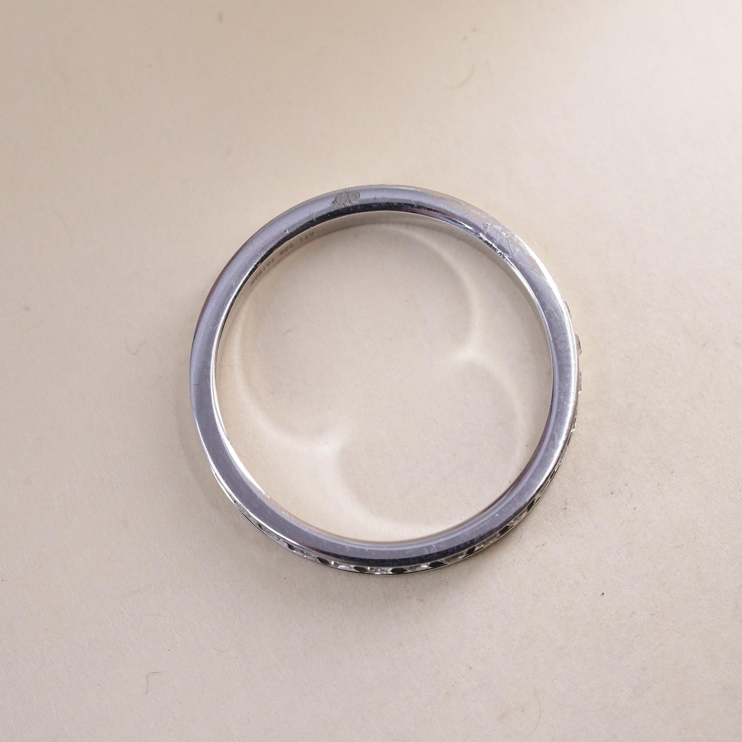Size 10, vintage sterling 925 silver ring w/ cluster CZ, stackable wedding band