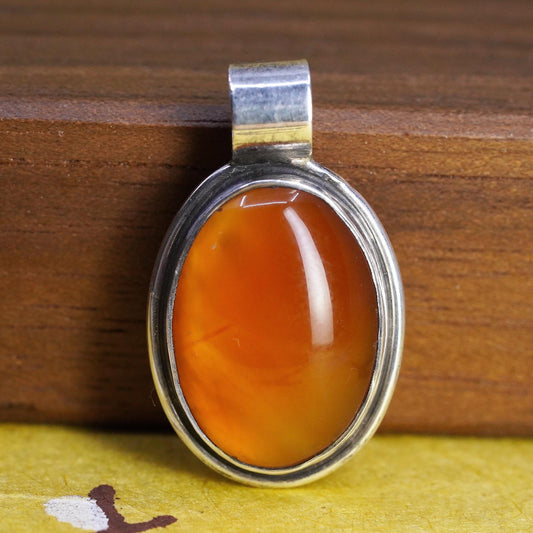 GFMW Great Falls Metal Works sterling 925 silver charm, oval pendant Carnelian