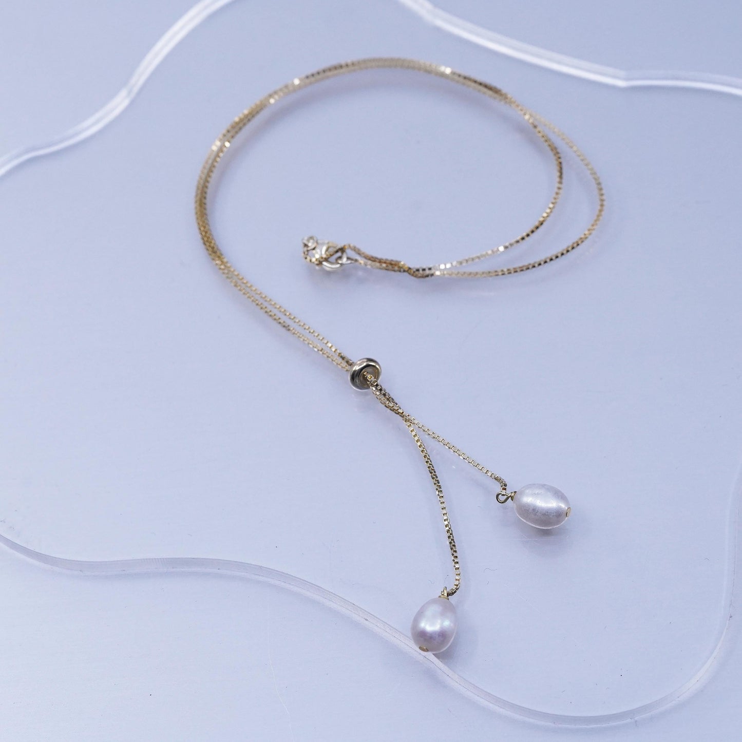 18” Italian vermeil gold over Sterling 925 silver box necklace pearl pendants