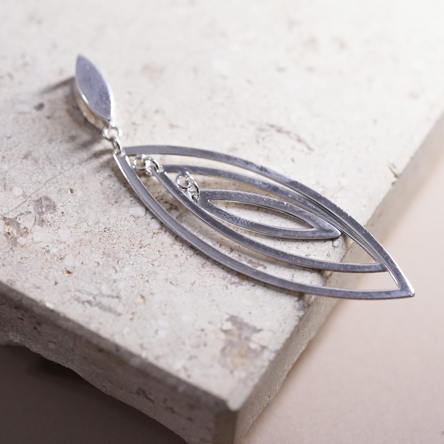 Vintage sterling silver handmade pendant, 925 Marquise shaped pendant