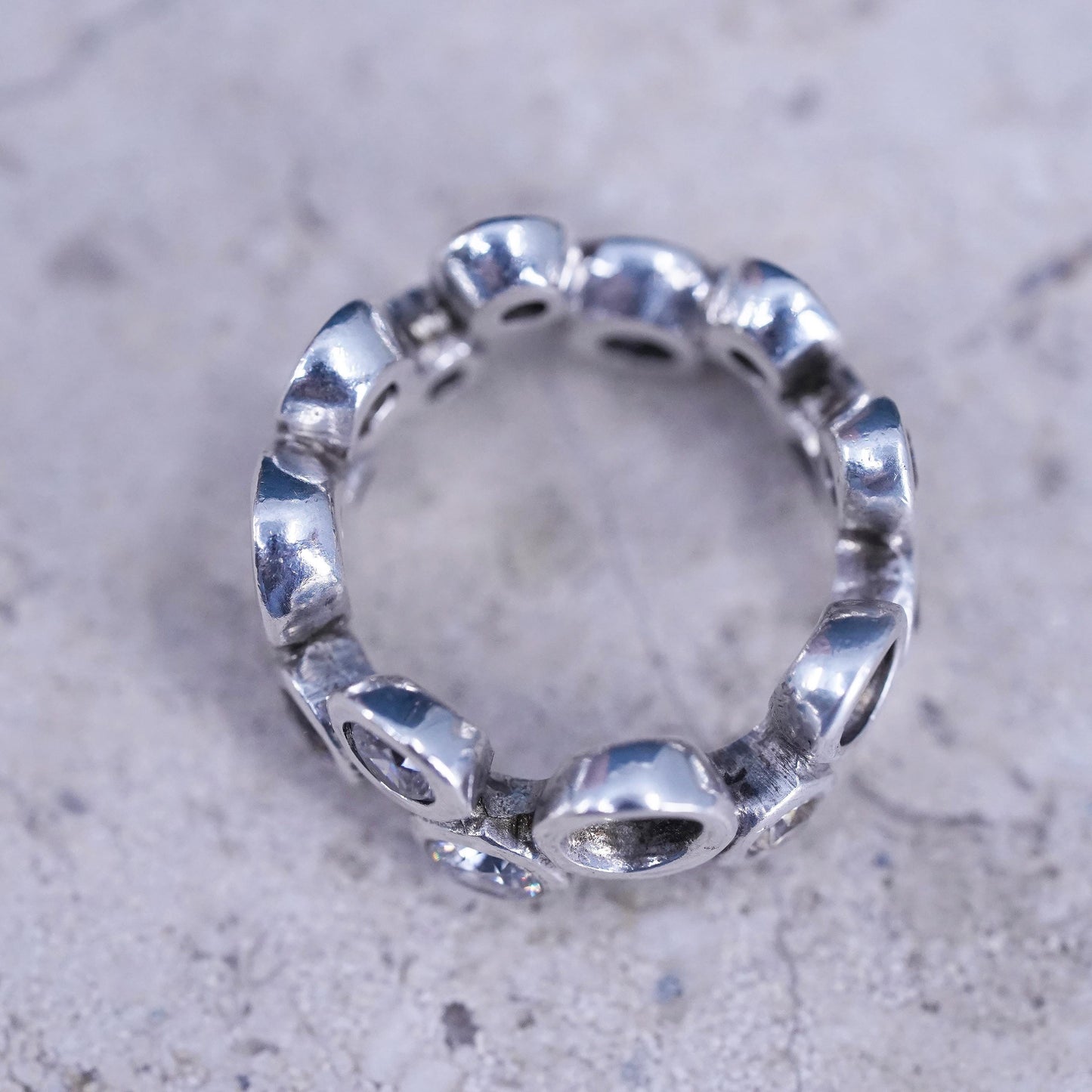Size 6, Vintage Sterling silver handmade ring, 925 band with amethyst and Cz