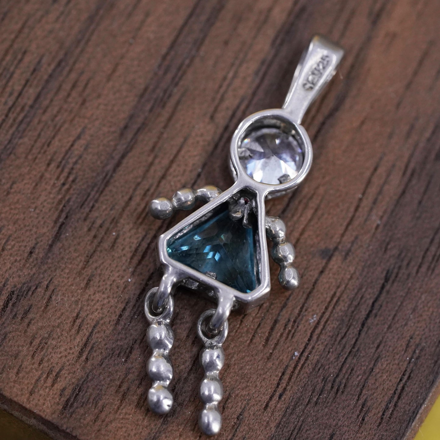 Vintage Sterling silver pendant, 925 birthstone baby girl charm, blue topaz