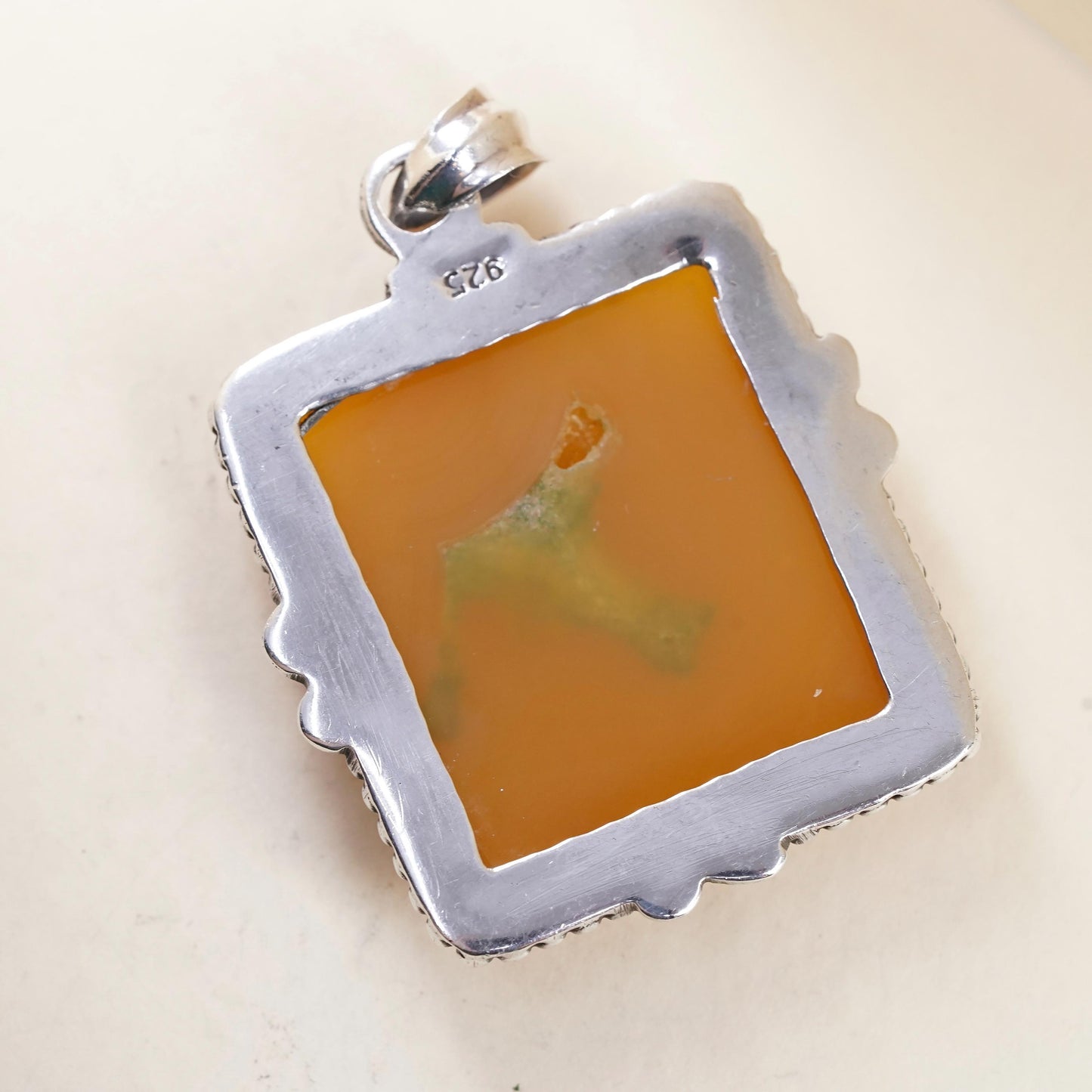 Sterling 925 Silver Orange Agate Pendant, handmade Large Carnelian Chalcedony