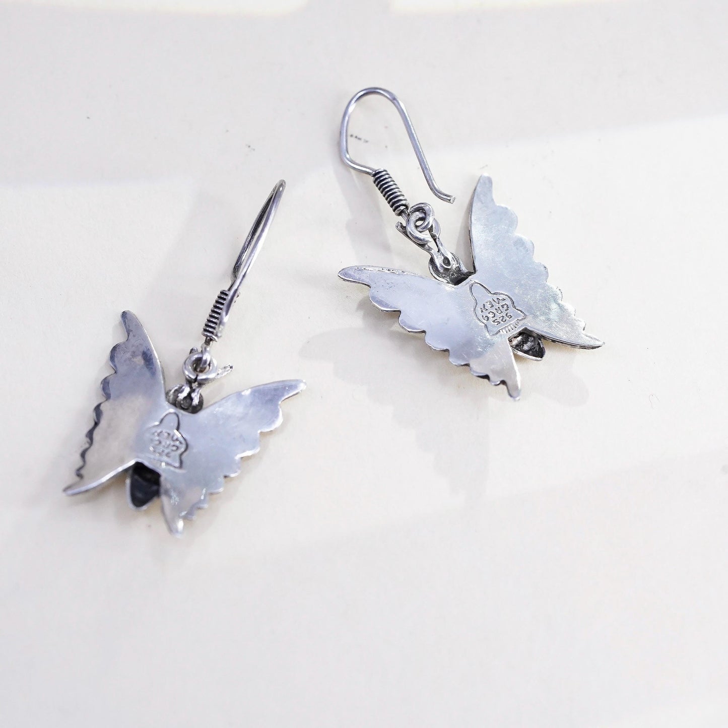 Vintage Mexican sterling silver handmade earrings, 925 butterfly with abalone